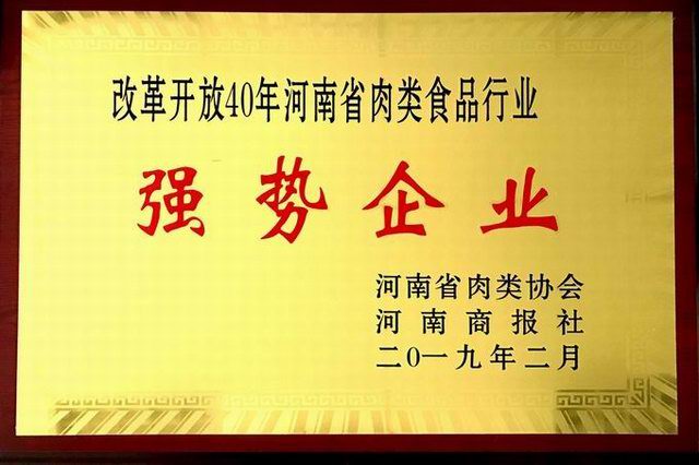 43.改革開放40周年河南省肉類食品行業強勢企業 河南省肉類協會